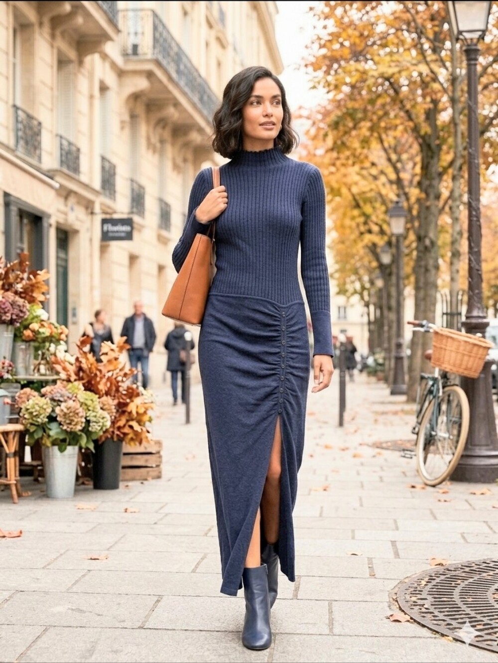 Sandro Paris Cashmere Ribbed Asymmetrical Ruched Knit Milla Midi Maxi Dress XS
